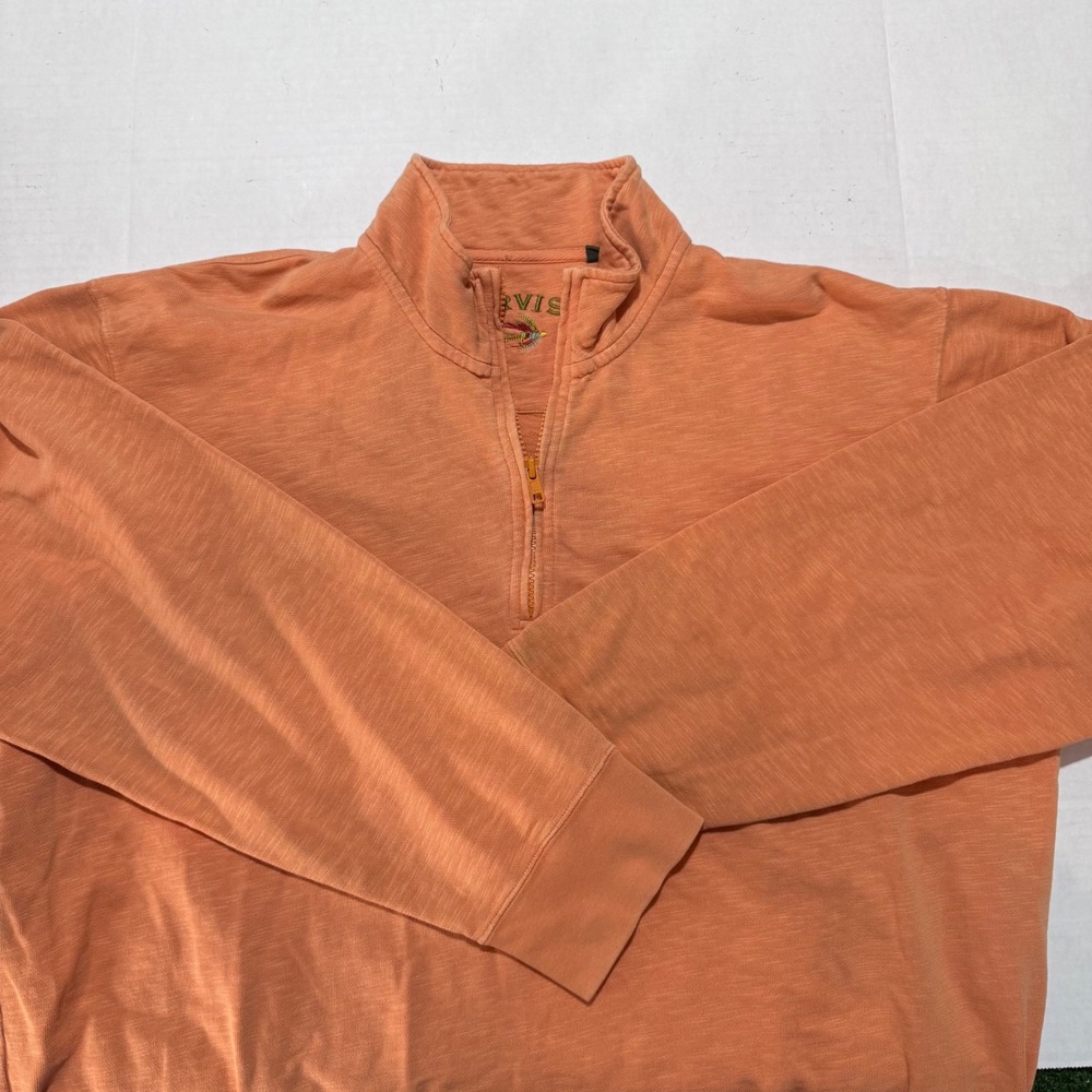 Orvis Mens XL Quarter‎ Zip Pullover Orange Slub Knit Mock Neck Sweatshirt